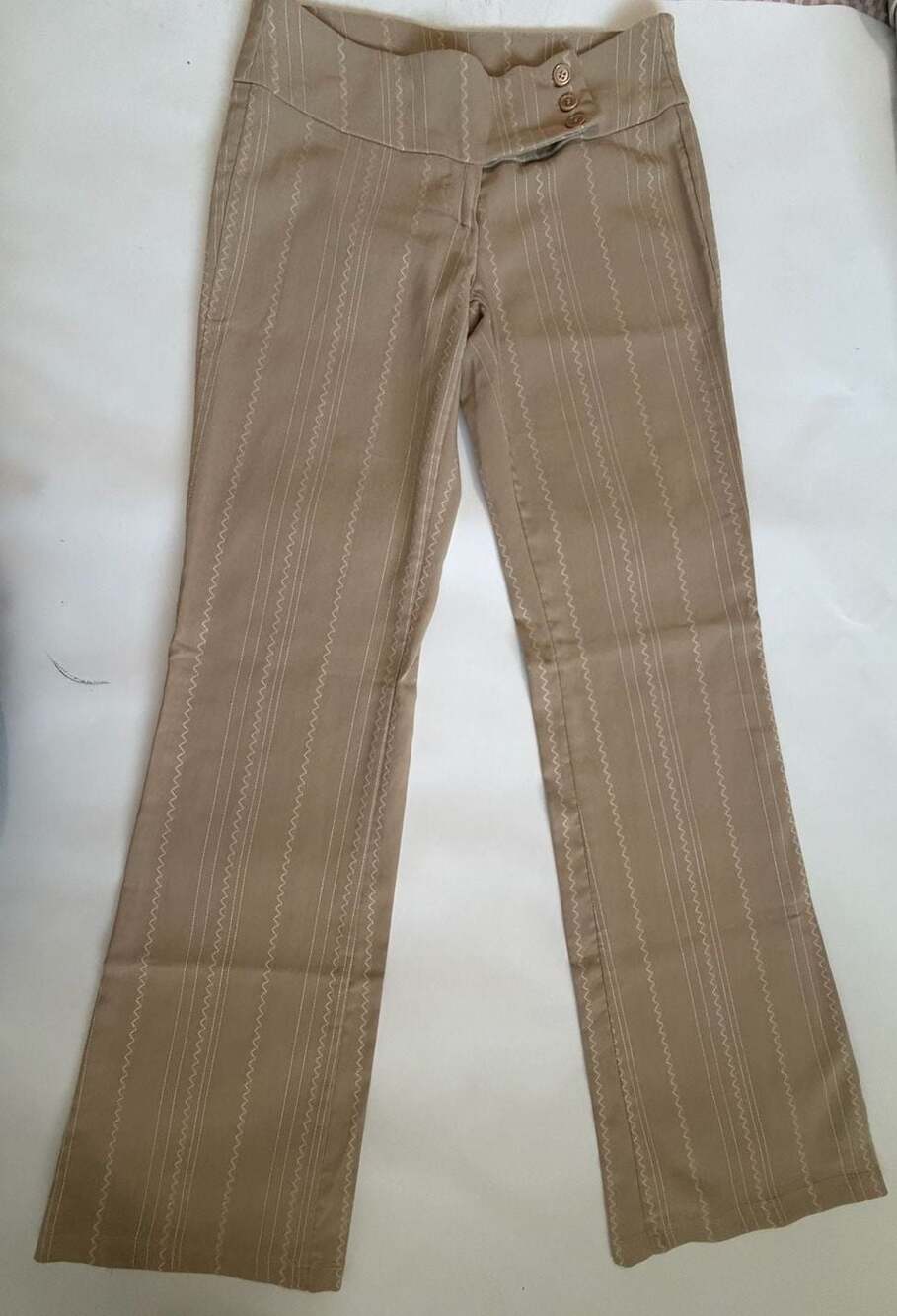 Reference Pants Womens S Beige Striped Straight Low Rise Button Waist Work Chic